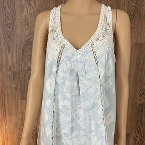 NWT NoBo Blue Denim Look Cream Lace Overlay Tank Top
